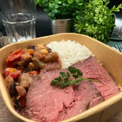 Rôti de Bœuf, Caponata Sicilienne, Riz Basmati