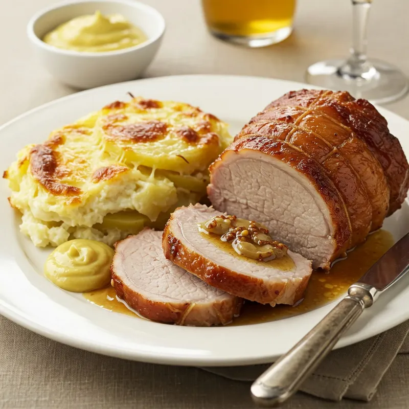 Rôti de Porc Sauce Moutarde Gratin Dauphinois