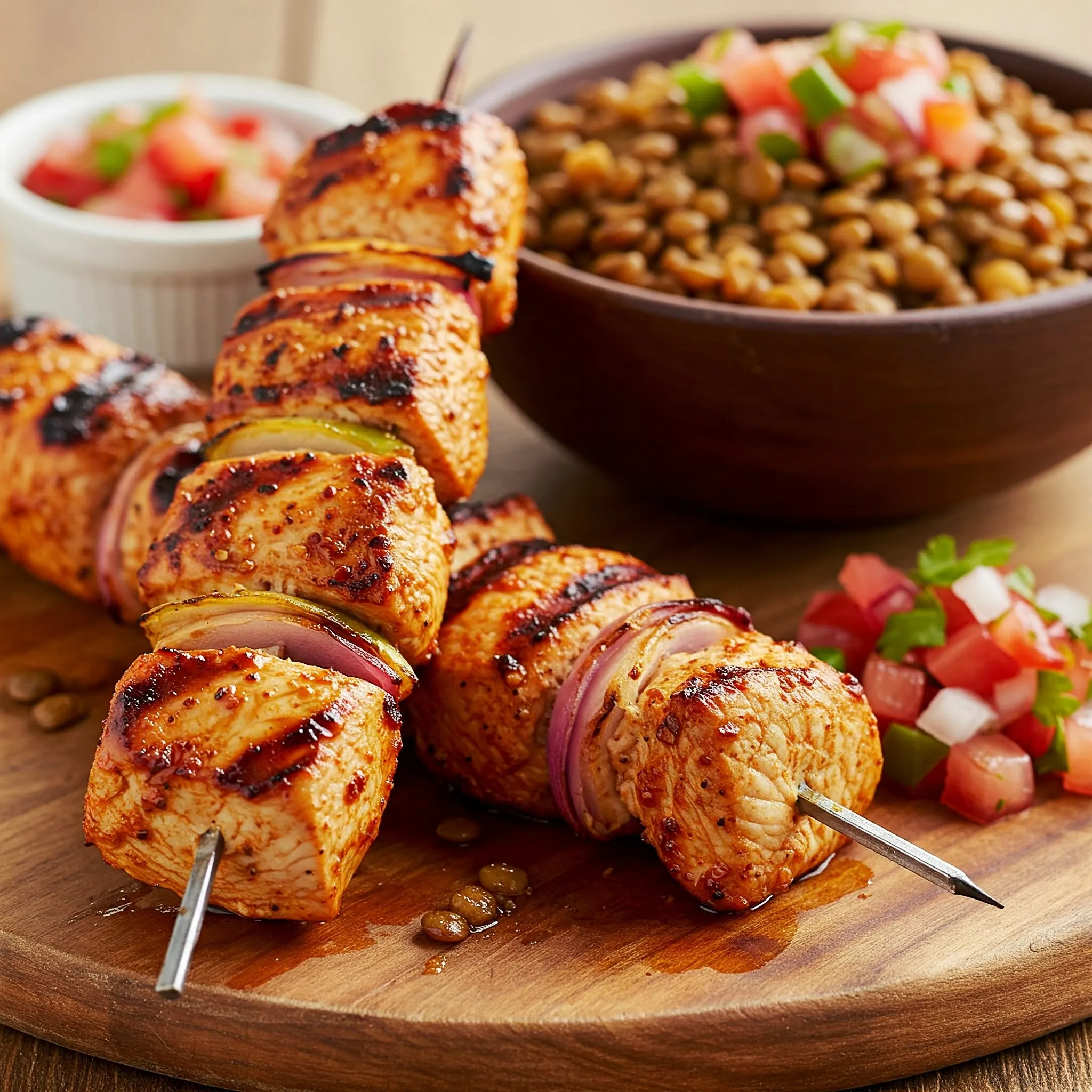 Brochette de Dinde à la Mexicaine Lentilles à la Paysanne