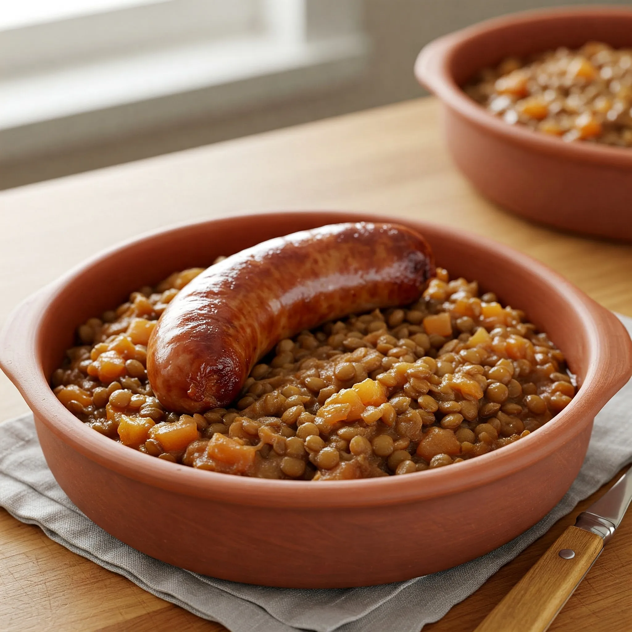 Saucisse Fumée Lentilles à la Paysanne