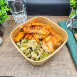Cuisse de Poulet Rôti Chou Braisé et Frite de Patate Douce
