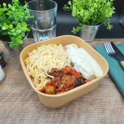 Dos d'Eglefin Sauce Estragon Fusilli et Ratatouille