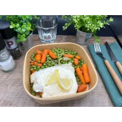 Loup de Mer Sauce au Citron Petit Pois Carottes aux Oignons