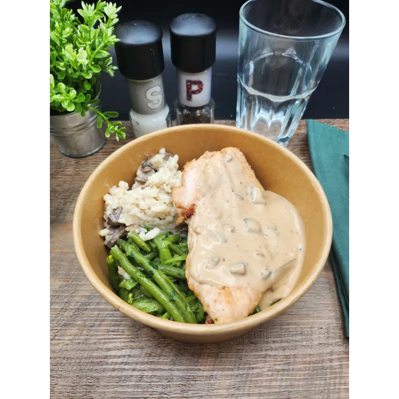 Escalope à la Crème, Risotto Haricots verts persillés