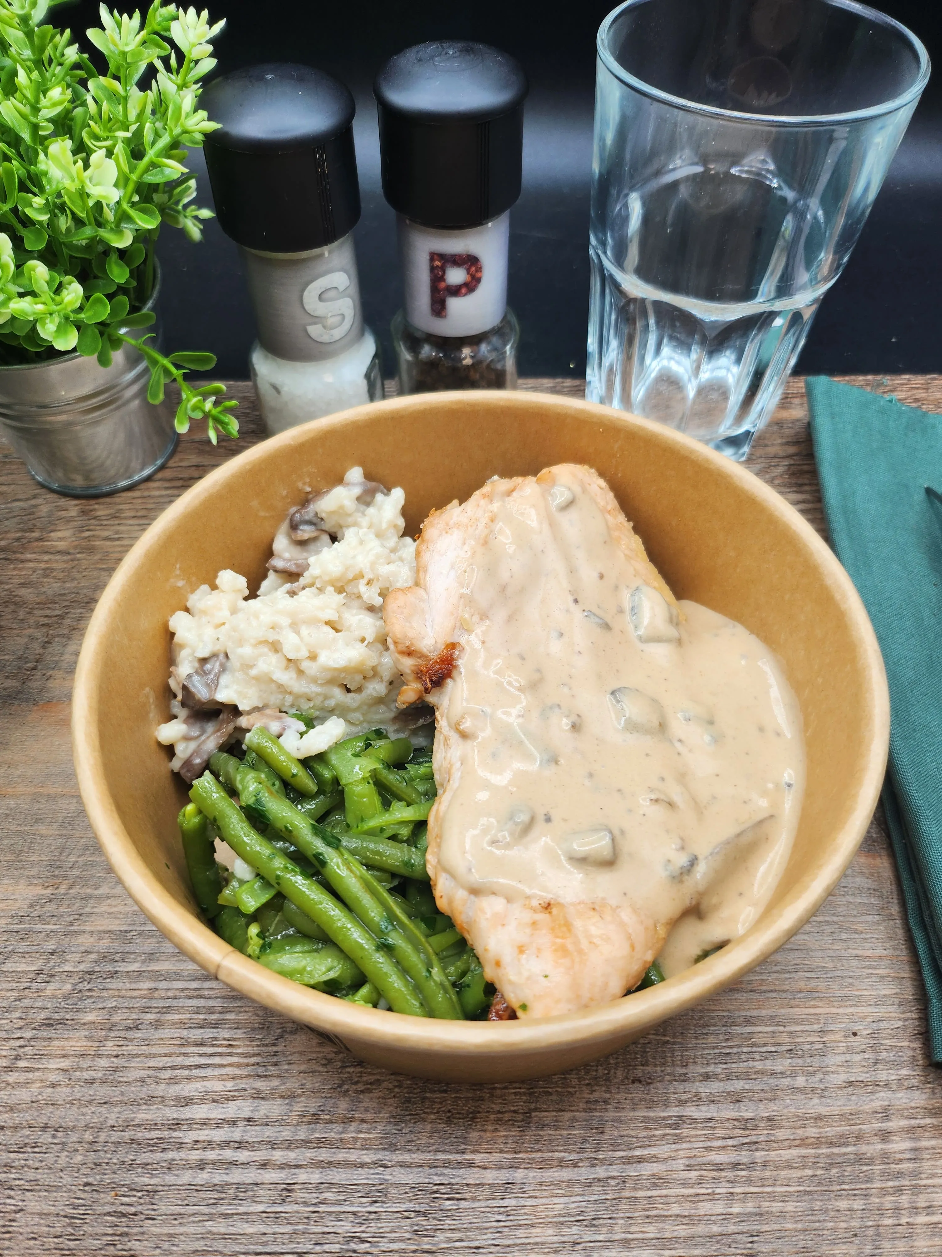 Escalope à la Crème, Risotto Haricots verts persillés