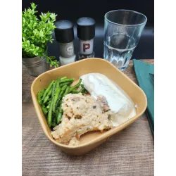 Dos d'Eglefin Sauce Estragon Risotto Haricots verts persillés