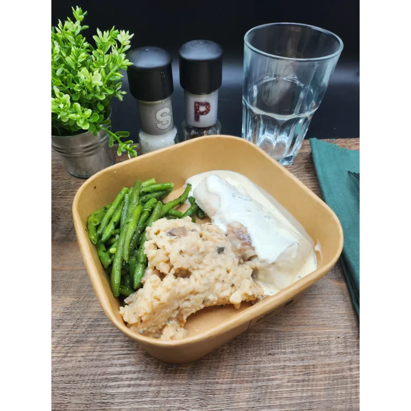 Dos d'Eglefin Sauce Estragon Risotto Haricots verts persillés